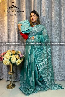 প্রিমিয়াম কোয়ালিটি কটন আরামদায়ক ভেজিটেবল বাটিক শাড়ি (LF-CS-154)_img_0