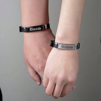 2pcs King and Queen Crown Stainless Steel Silicone Bracelet Set_img_2