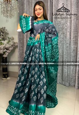 প্রিমিয়াম কোয়ালিটি কটন আরামদায়ক ভেজিটেবল বাটিক শাড়ি (LF-CS-158)_img_0