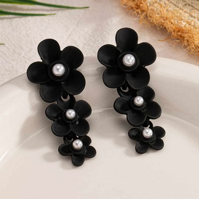 3 flower long stud earrings_img_1