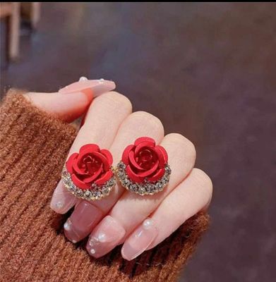Red Rose Semi Round Stone Earring_img_1