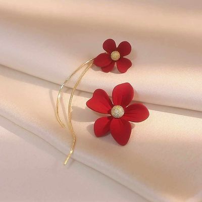 Autumn and winter high-end design with red flower earrings_img_0