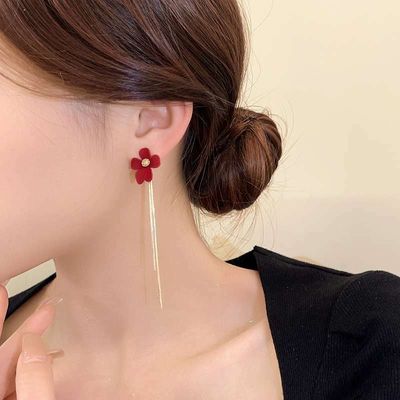 Autumn and winter high-end design with red flower earrings_img_1