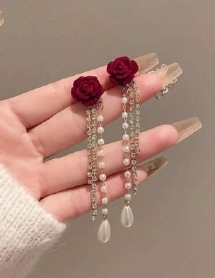 Red rose Pearl earrings_img_0