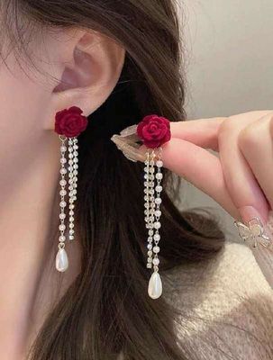 Red rose Pearl earrings_img_1