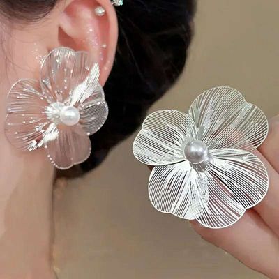 Silver Leaf Big ❀ Flower earrings_img_0