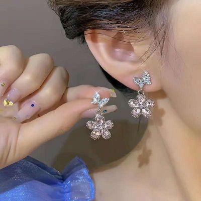 Zircon pink flower butterfly earrings_img_3