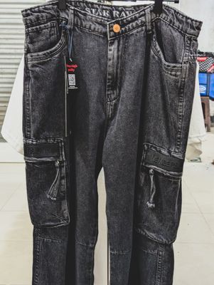 Cargo Denim Jeans// Washed Black