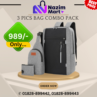 Fashionable 3pcs Premium Shoulder Bag Crossbody Chest Bag Lightweight Waterproof Computer Backpack Pure Colour Oxford Mate._img_0