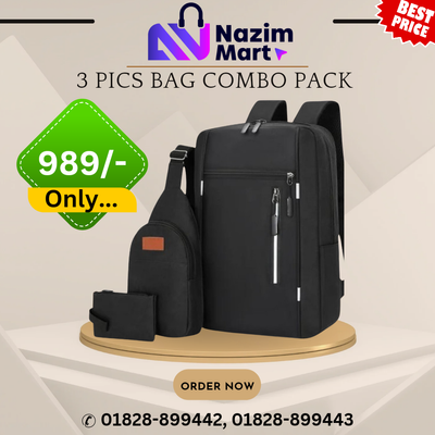 Fashionable 3pcs Premium Shoulder Bag Crossbody Chest Bag Lightweight Waterproof Computer Backpack Pure Colour Oxford Mate._img_1