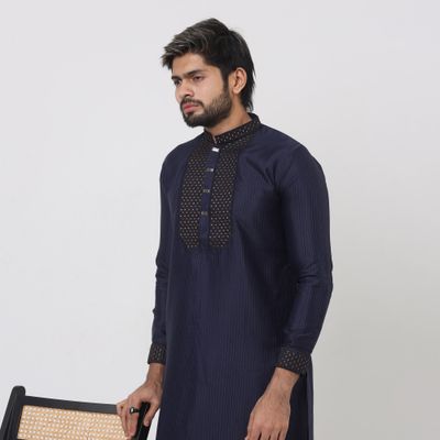 Navy Blue Premium Chest Embroidery Panjabi_img_1