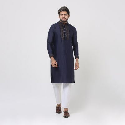 Navy Blue Premium Chest Embroidery Panjabi_img_2