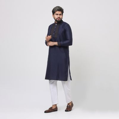 Navy Blue Premium Chest Embroidery Panjabi_img_3