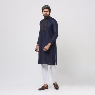 Navy Blue Premium Chest Embroidery Panjabi_img_4