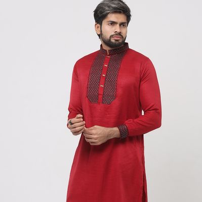 Premium Fabric Maroon/Red Chest Embroidery Panjabi_img_1