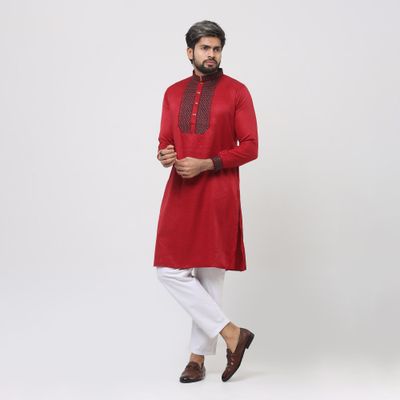 Premium Fabric Maroon/Red Chest Embroidery Panjabi_img_2