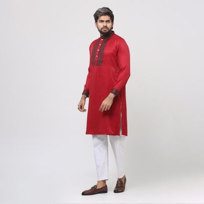 Premium Fabric Maroon/Red Chest Embroidery Panjabi_img_3