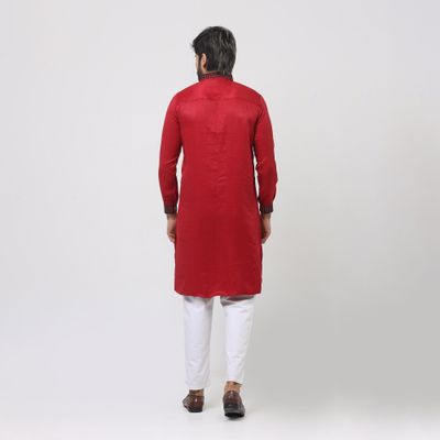 Premium Fabric Maroon/Red Chest Embroidery Panjabi_img_4