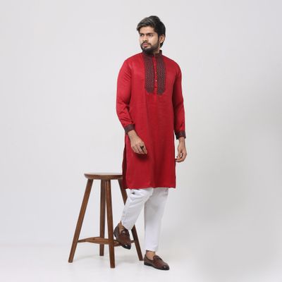 Premium Fabric Maroon/Red Chest Embroidery Panjabi_img_5
