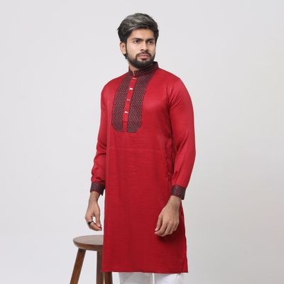 Premium Fabric Maroon/Red Chest Embroidery Panjabi_img_6