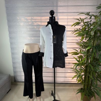Dual-Tone Black & White Striped Panel Cord Set_img_0