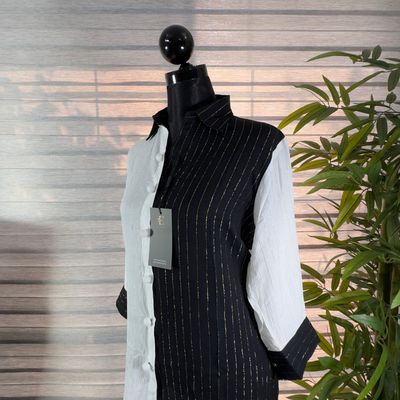 Dual-Tone Black & White Striped Panel Cord Set_img_1