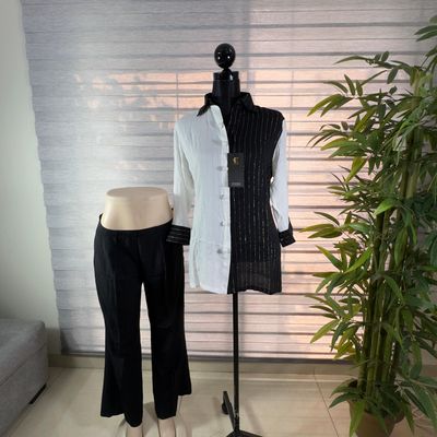 Dual-Tone Black & White Striped Panel Cord Set_img_2