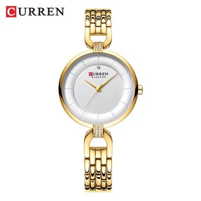 Curren 9052 Ladies Chain Watch- Silver+White Dial- Golden Bezel- Golden Chain- TF Code CR999CF_img_0