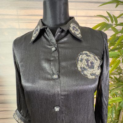 Midnight Black Embroidered Luxe Cord Set_img_3