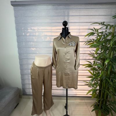 Golden Beige Embroidered Luxe Cord Set_img_2