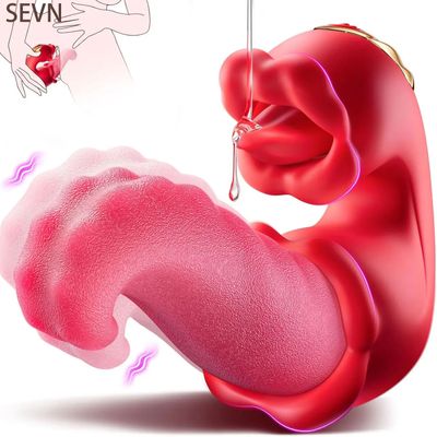 3 in 1 Tongue Swing Tease Vibrator Mouth Biting Clitoris Nipple G-spot Stimulator Realistic Tongue Dildo Rose Sex Toy for Women_img_0