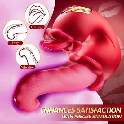 3 in 1 Tongue Swing Tease Vibrator Mouth Biting Clitoris Nipple G-spot Stimulator Realistic Tongue Dildo Rose Sex Toy for Women_img_1