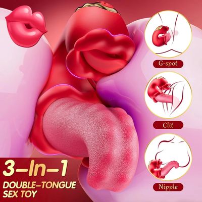 3 in 1 Tongue Swing Tease Vibrator Mouth Biting Clitoris Nipple G-spot Stimulator Realistic Tongue Dildo Rose Sex Toy for Women_img_3