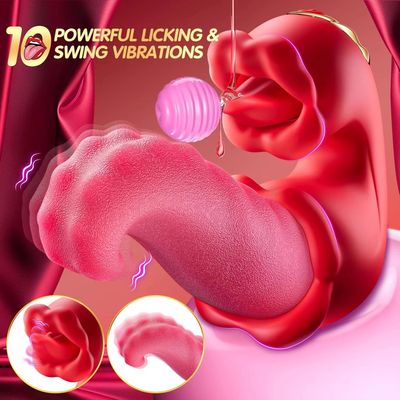 3 in 1 Tongue Swing Tease Vibrator Mouth Biting Clitoris Nipple G-spot Stimulator Realistic Tongue Dildo Rose Sex Toy for Women_img_4