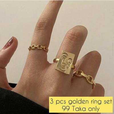 3 pcs golden ring set. free size_img_0
