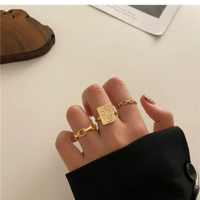 3 pcs golden ring set. free size_img_1