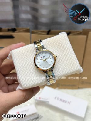 Curren 9105 Ladies Chain Watch- Silver Dial- Golden Bezel- Silver+Golden Chain- CR990CF_img_5