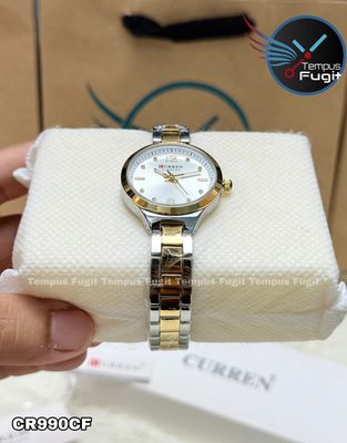 Curren 9105 Ladies Chain Watch- Silver Dial- Golden Bezel- Silver+Golden Chain- CR990CF_img_7