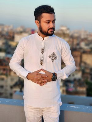 Elite pocket embroidered katua(white color)