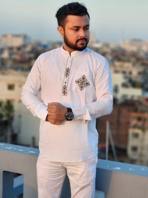 Elite pocket embroidered katua(white color)_img_1