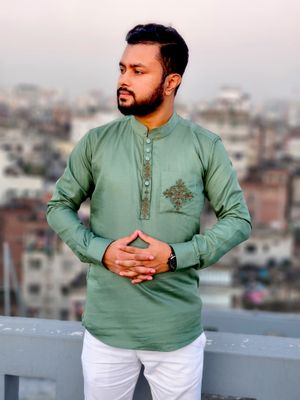 Elite pocket embroidered katua(mint green color)