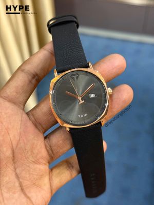 TOMI T-044 Men's Quartz Leather Belt Watch With Date (Black-Rosegold)_img_1