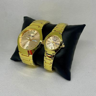 Feiwo Stainsles Steel Couple Watch - Golden_img_0