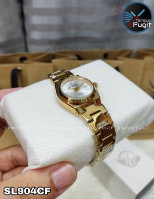SNILLE 3019L Ladies Chain Watch- Silver Dial- Golden Bezel- Golden Chain- TF Code SL904CF_img_1