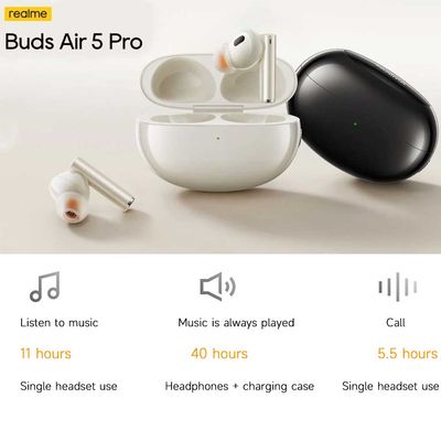 Realme Buds Air 5 Pro Active Noise Cancelling True Wireless Earbuds – White Color & Black Color_img_0