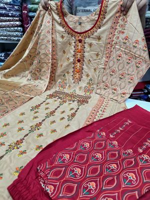 সুতি জামা-ওড়না সেট লিনেন সালোয়ার সহ – এমব্রয়ডারি কাজ_img_1
