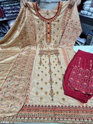 সুতি জামা-ওড়না সেট লিনেন সালোয়ার সহ – এমব্রয়ডারি কাজ_img_2