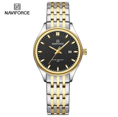 Naviforce 8039 Ladies Chain Watch- Black Dial- Golden Bezel- Silver+Golden Chain- TF Code NF862/5CF_img_0