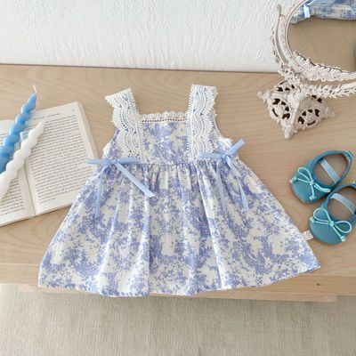 Kids Girls Summer Porcelain Flower Lace Bow Frock Dress (1 to 5 years)_img_1
