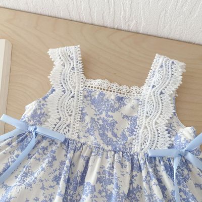 Kids Girls Summer Porcelain Flower Lace Bow Frock Dress (1 to 5 years)_img_3